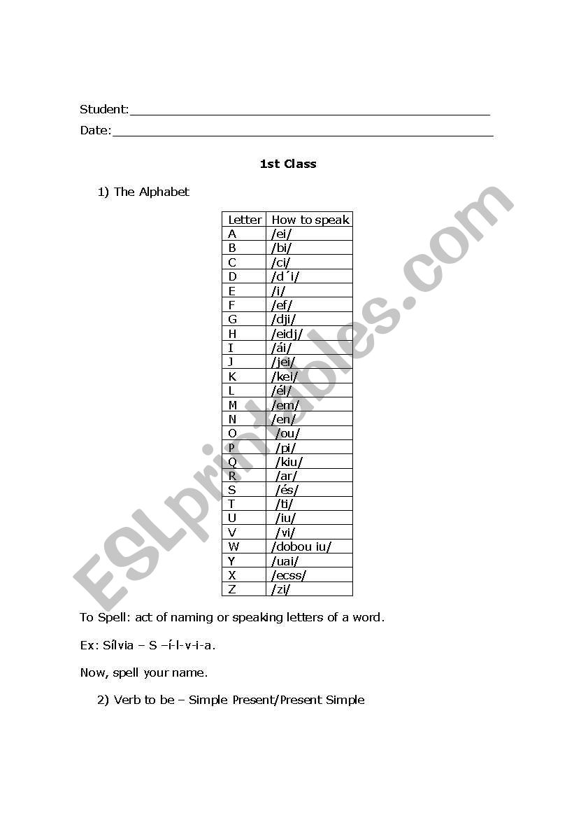 1st Class  worksheet