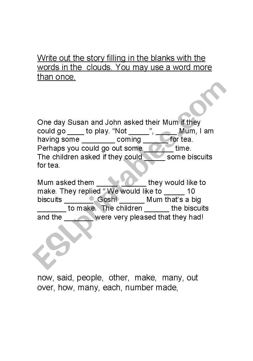 Close activity worksheet