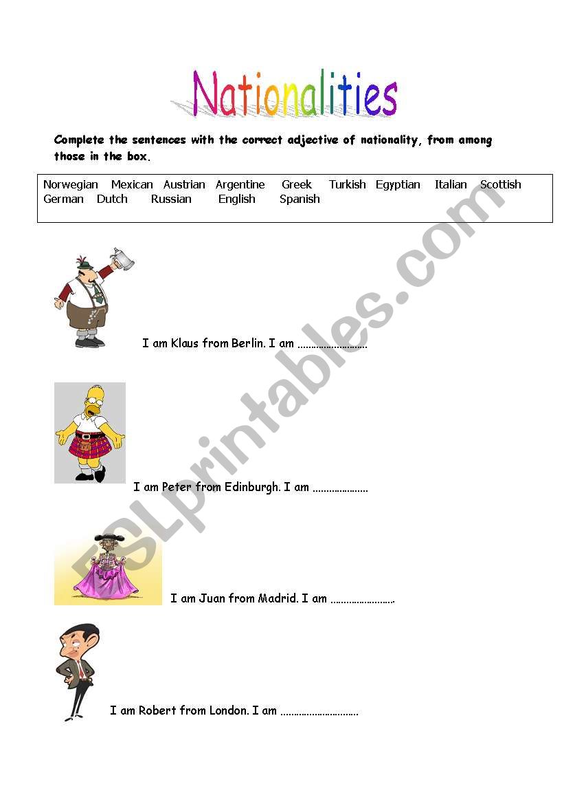 Nationalities worksheet