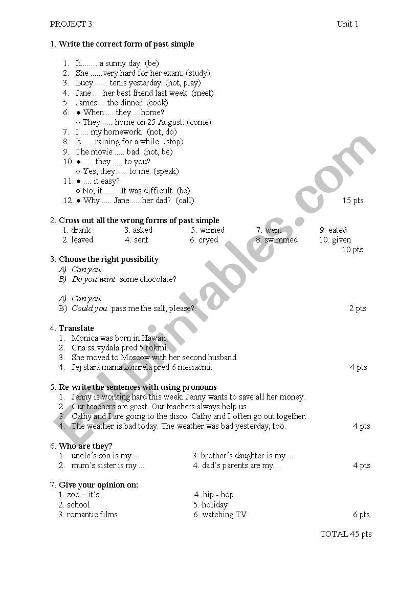 PROJECT 3 Unit 1 worksheet