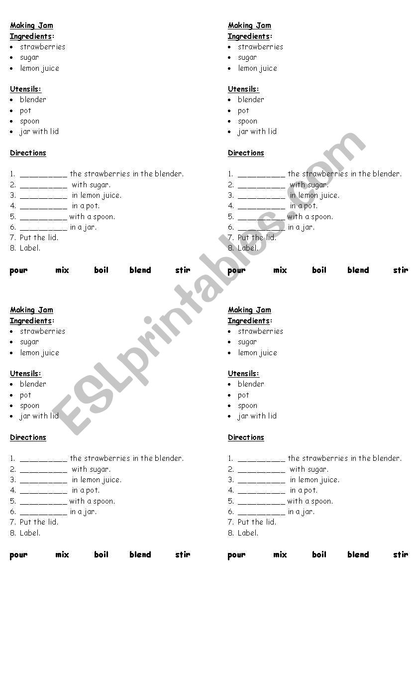 Making jam worksheet