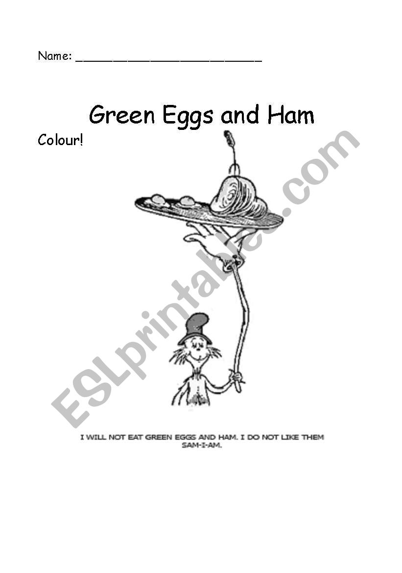 Green Eggs and Ham worksheet
