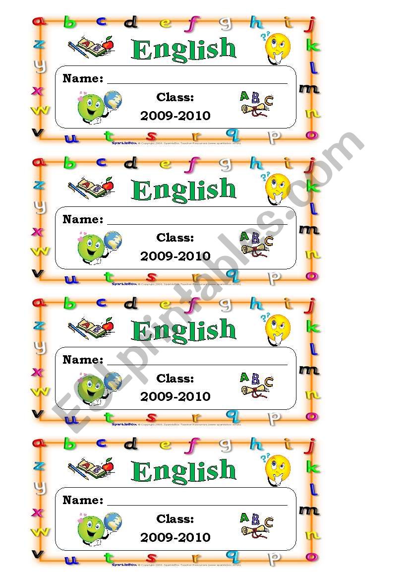 English exercise book labels worksheet