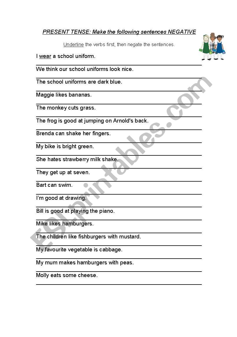 Present Tense - Negation worksheet