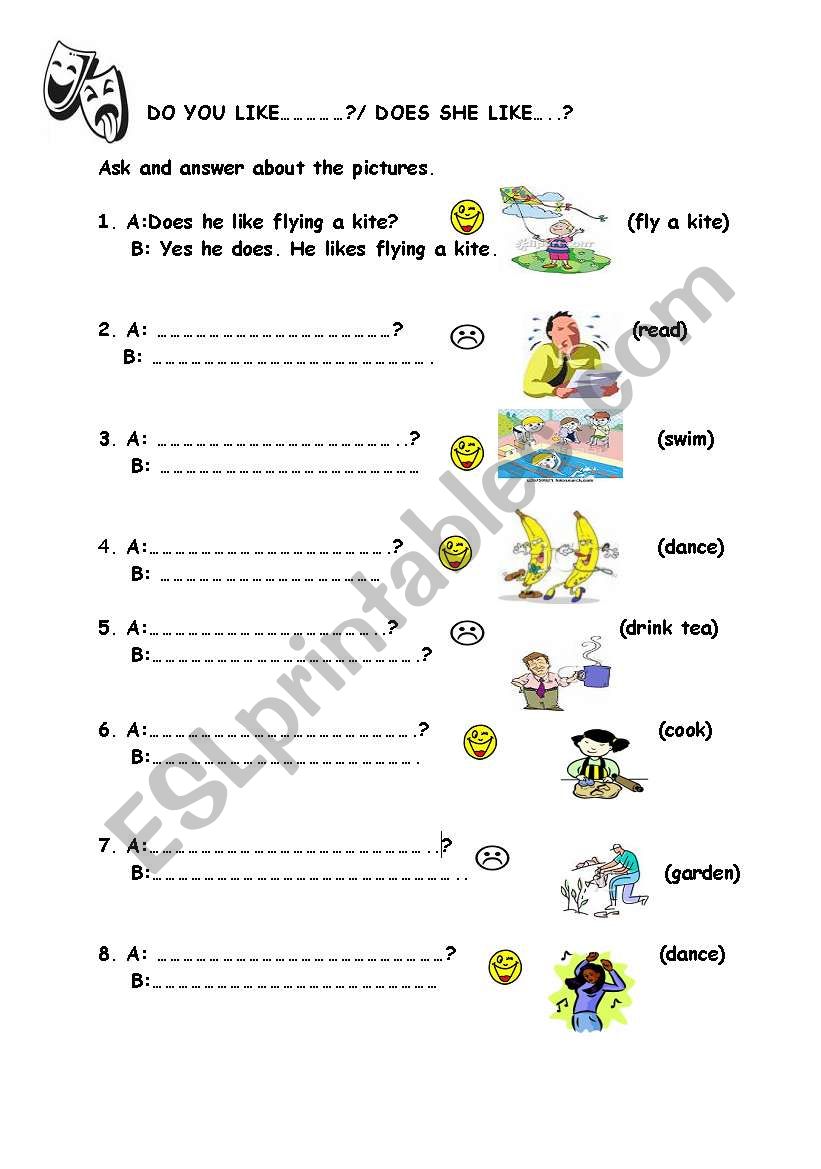 like/dislike worksheet worksheet