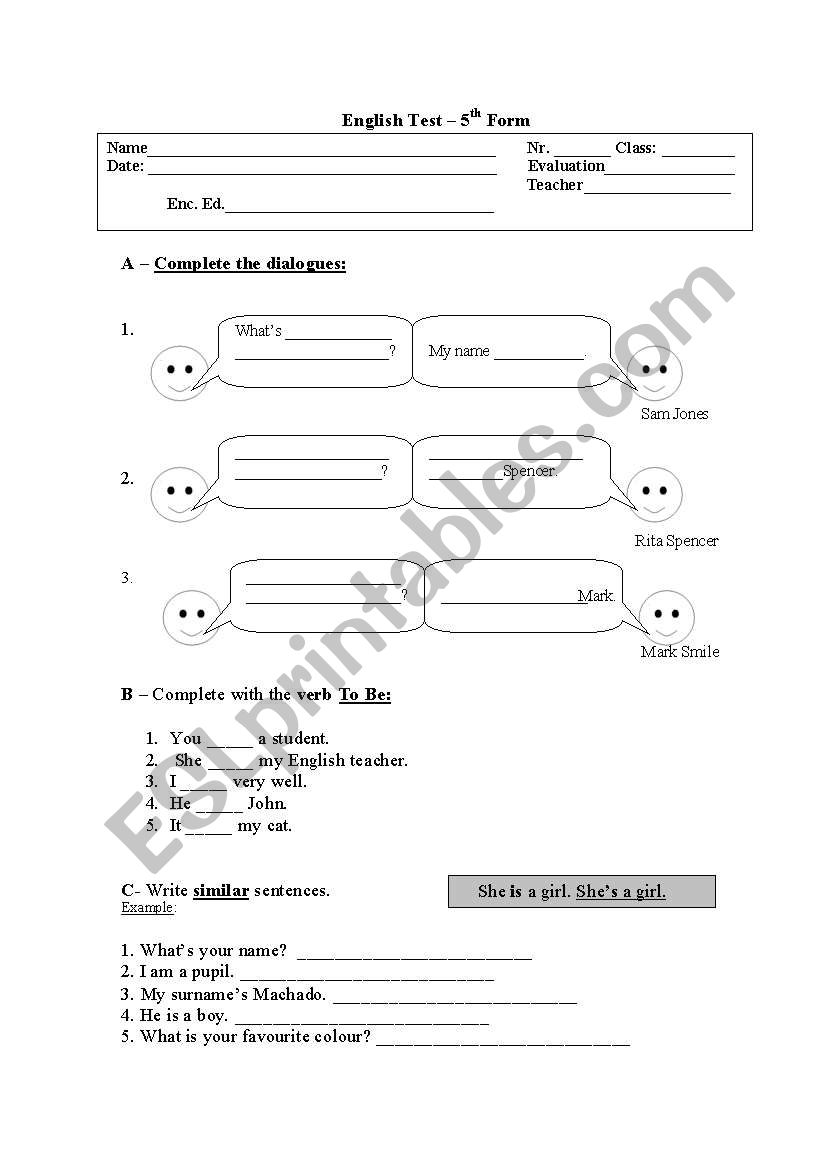 Test - 1st written English test