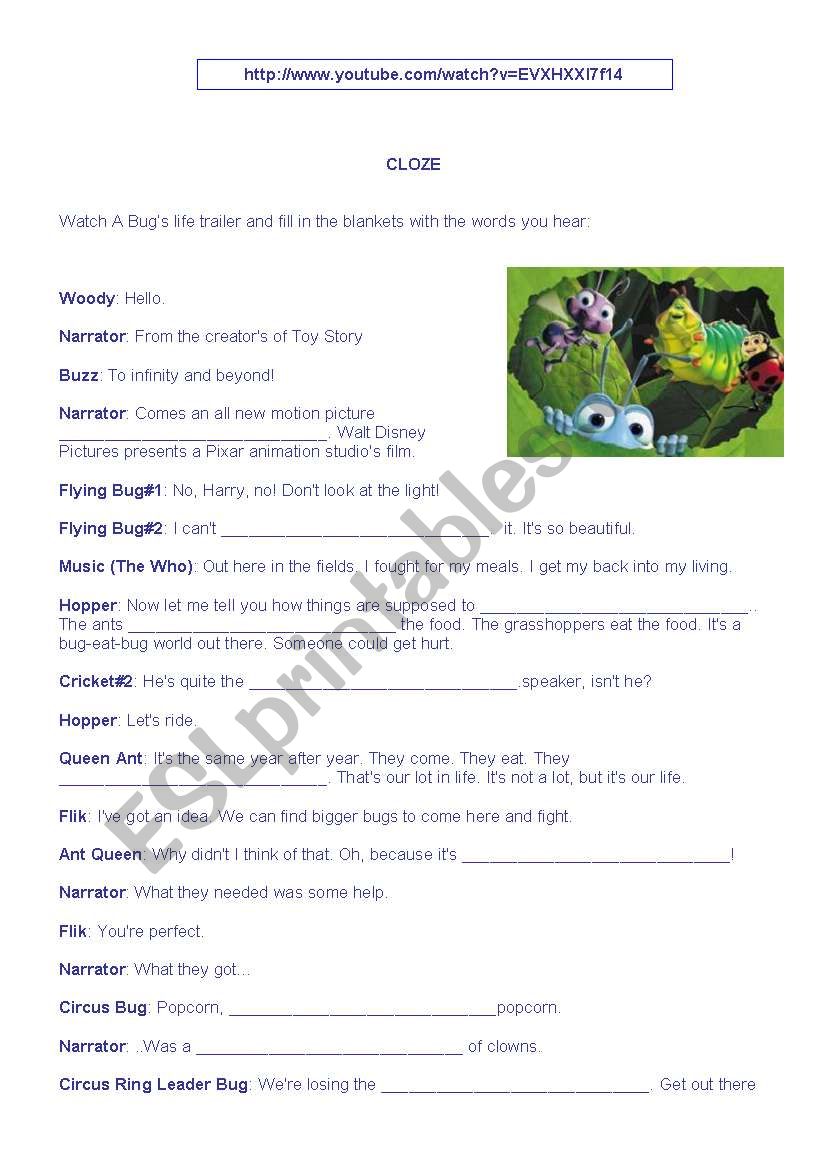 A bugs life - Movie trailer  worksheet