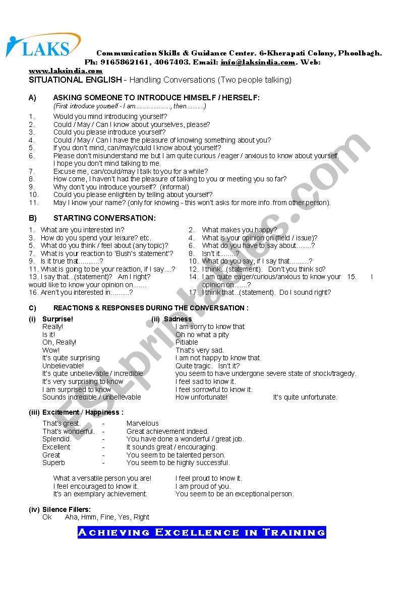 How to start a Conversation worksheet