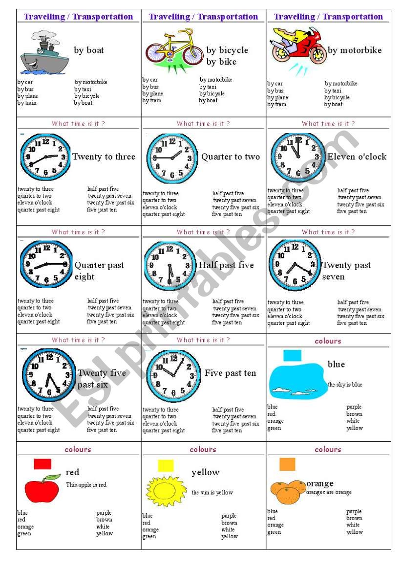 family cards page 12 - transport, time, colours