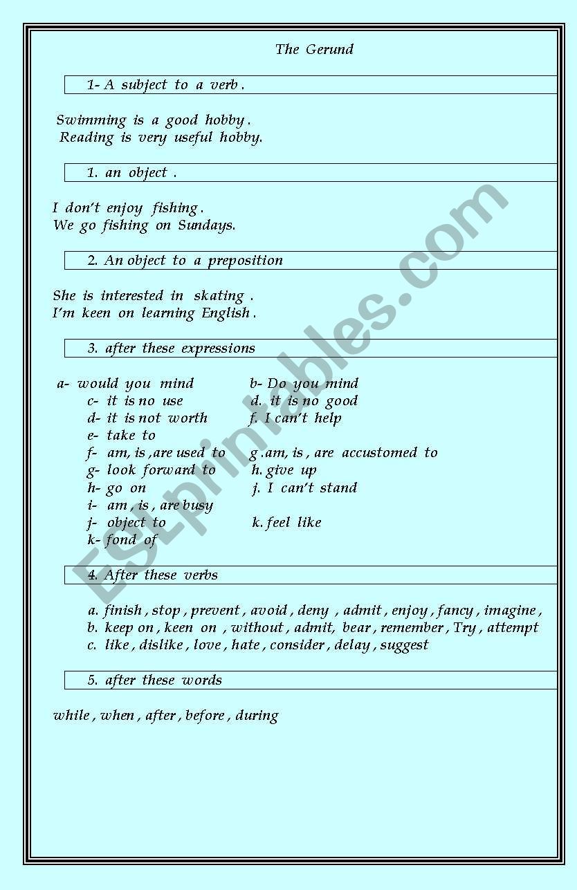 gerund  worksheet