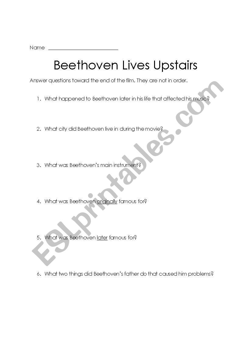 Beethoven Lives Upstairs worksheet