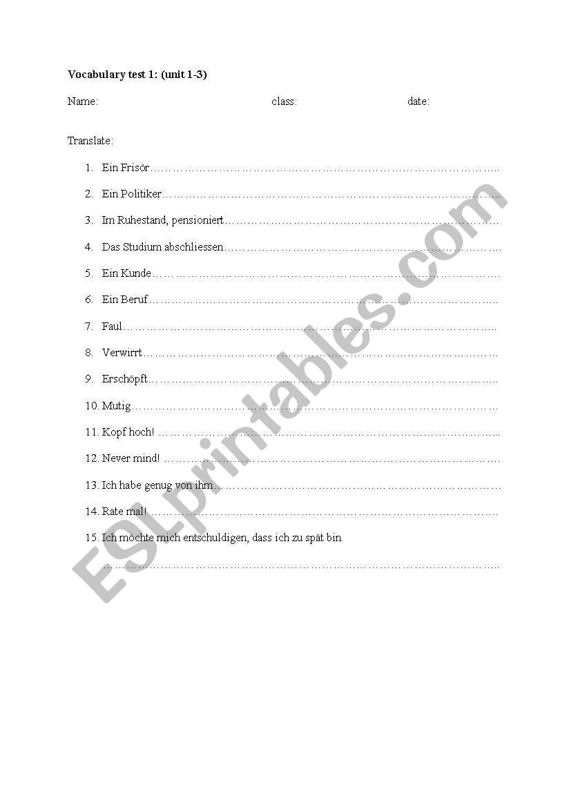 Vocabulary exam worksheet