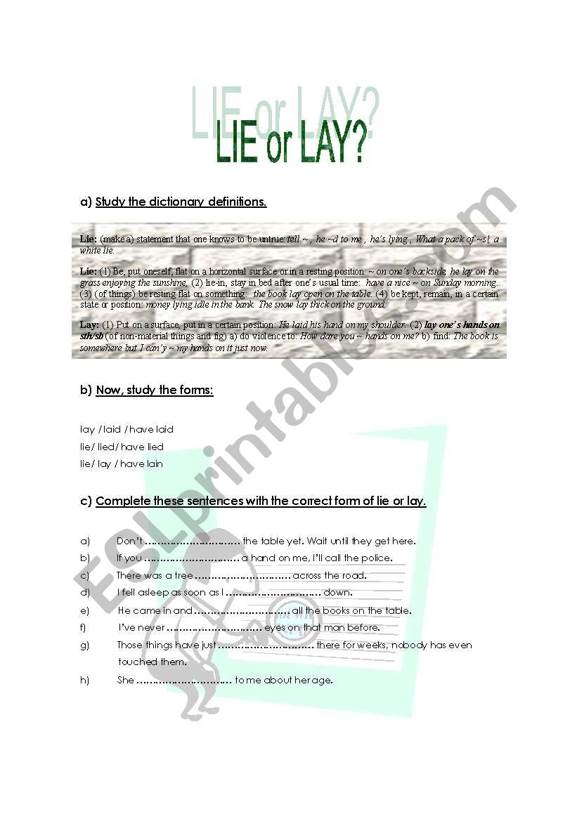 Lie or Lay worksheet