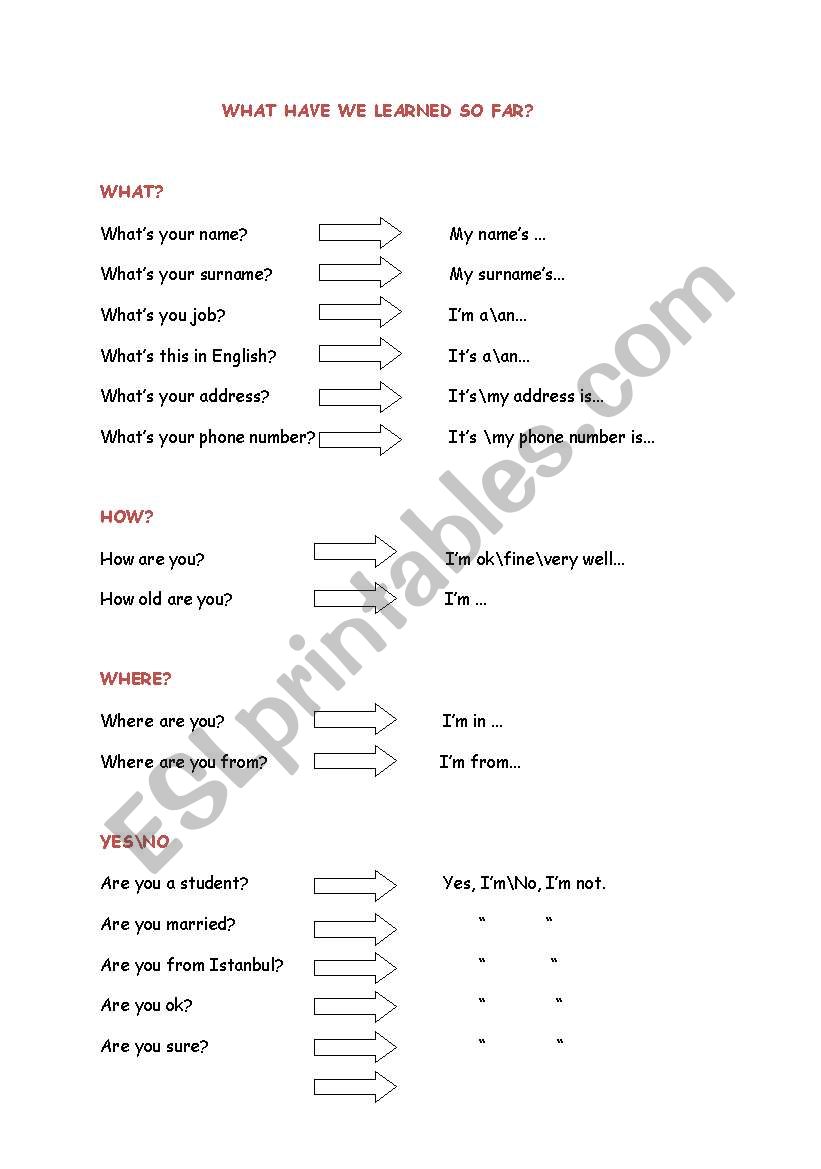 Beginner guide worksheet