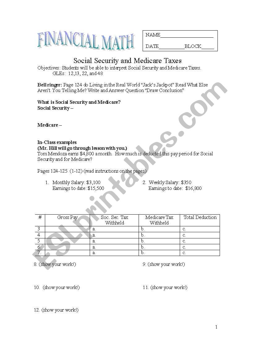 Social Security Tax worksheet