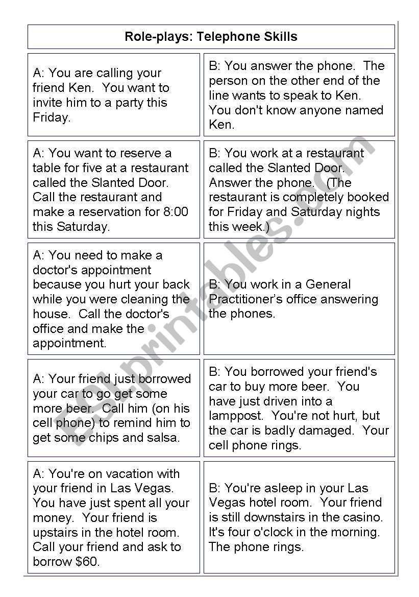 Role play for telephoning worksheet