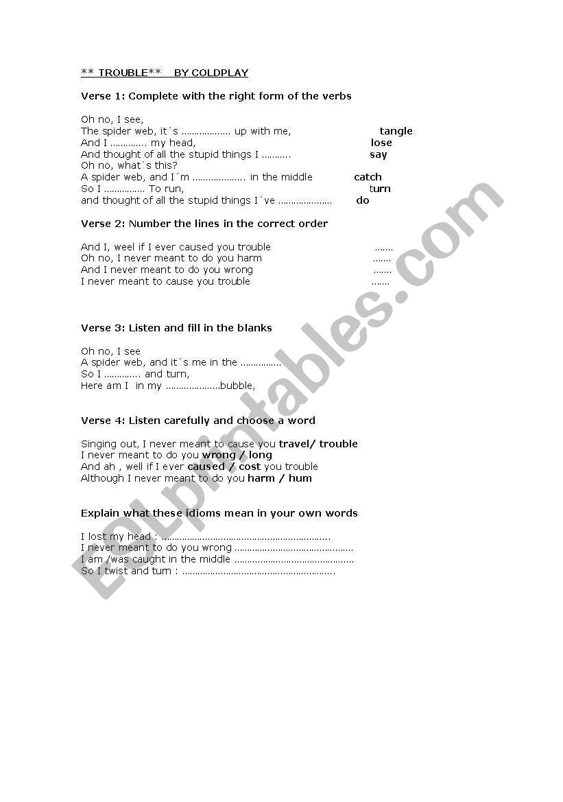 SONGS worksheet