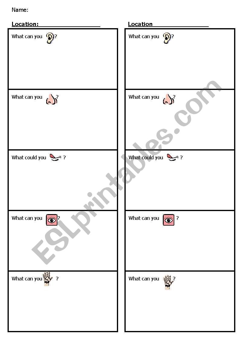 Five SENSES TRIP worksheet