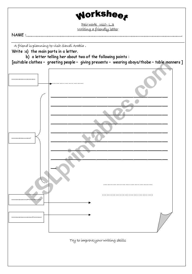 Writing a letter  worksheet
