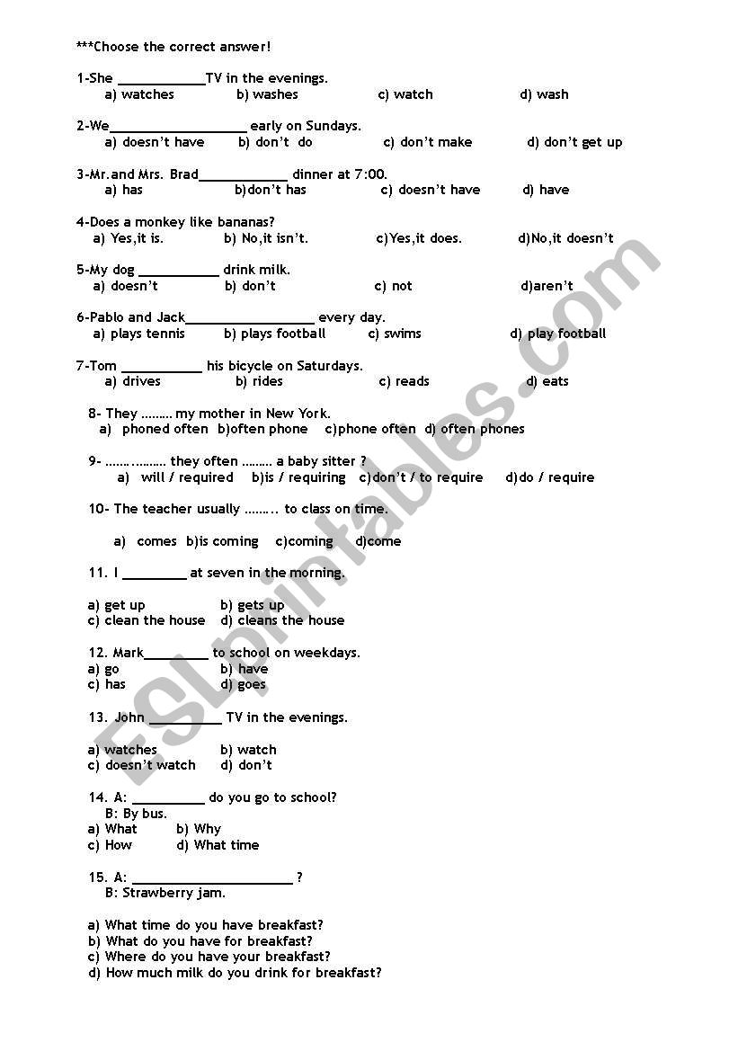 Simple Present Tense worksheet