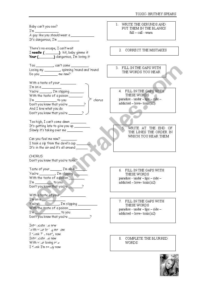 TOXIC - BRITNEY SPEARS worksheet