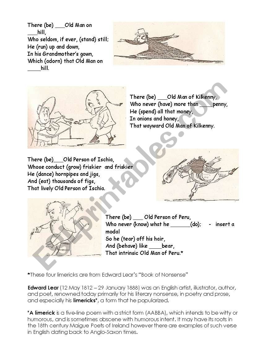 Limericks in Past Simple worksheet