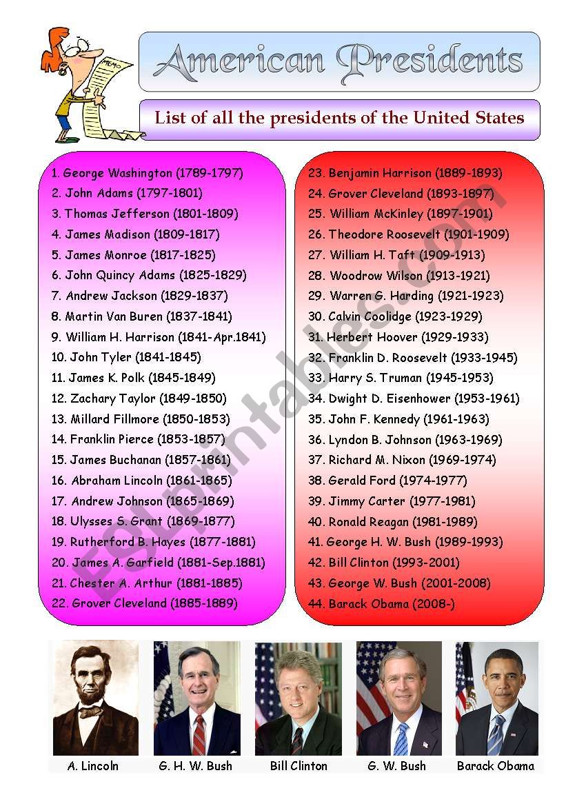 American Presidents worksheet