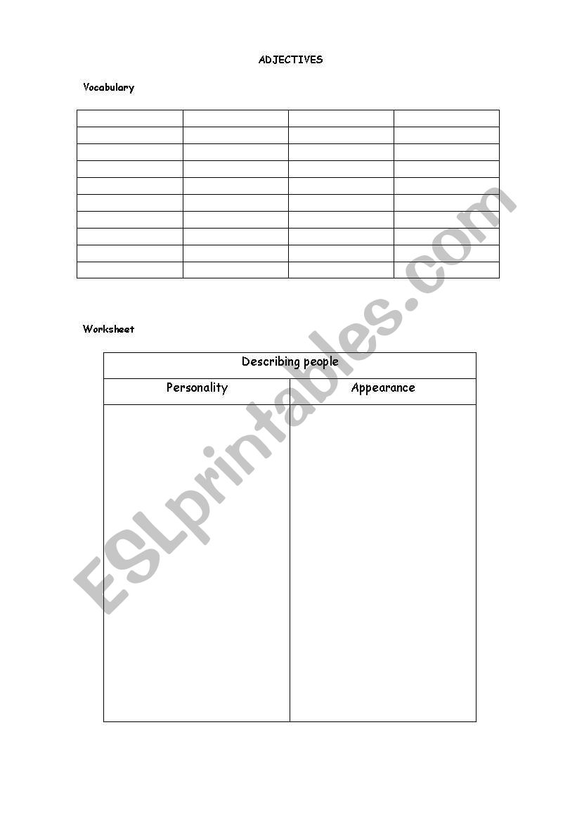 Describing People worksheet