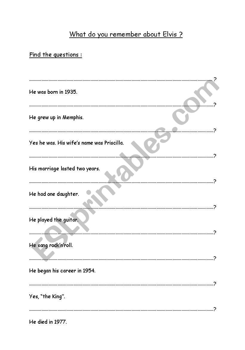 Grammar exercise based on Elvis Presleys biography