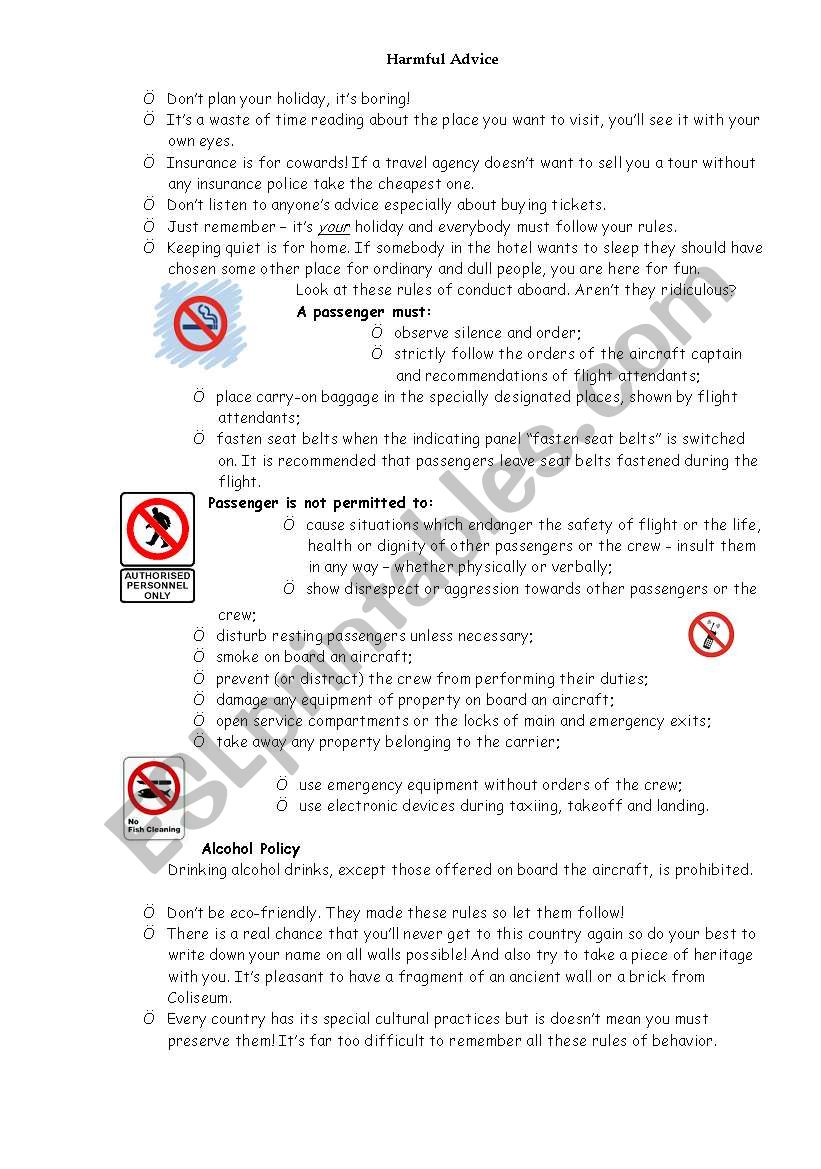 How to misbehave abroad worksheet