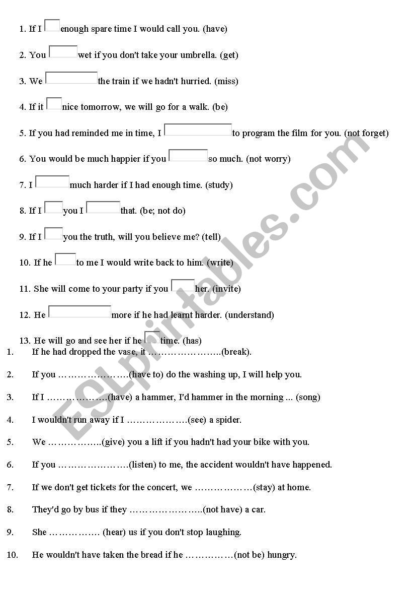 conditionals 0 1 2 3 worksheet