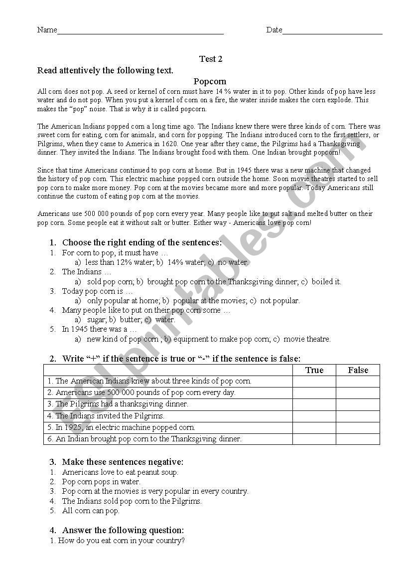 Popcorn worksheet