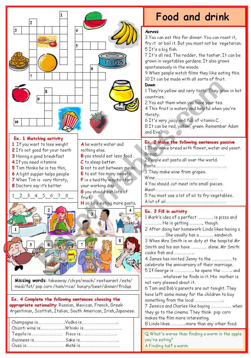 Food and drink worksheet