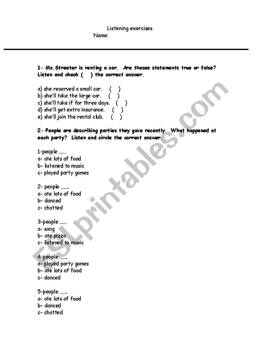 listening exercises 2 worksheet