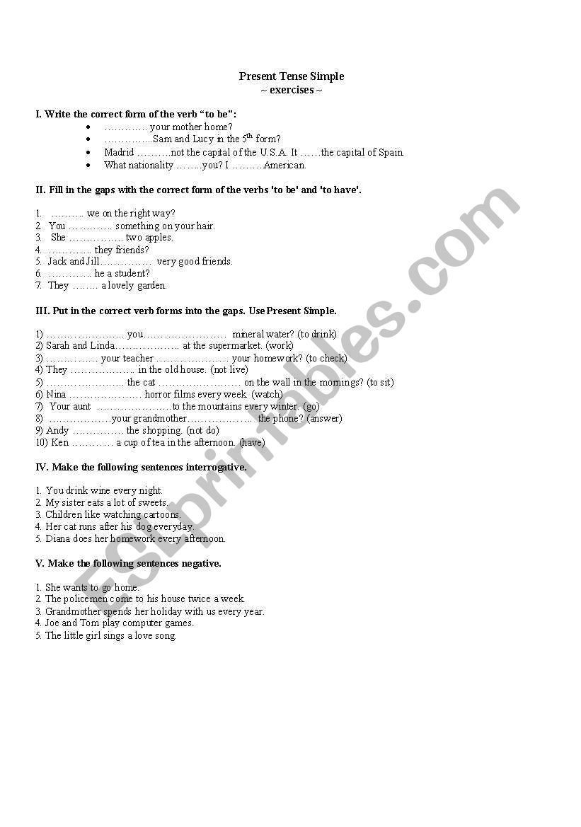present simple and continuous worksheet