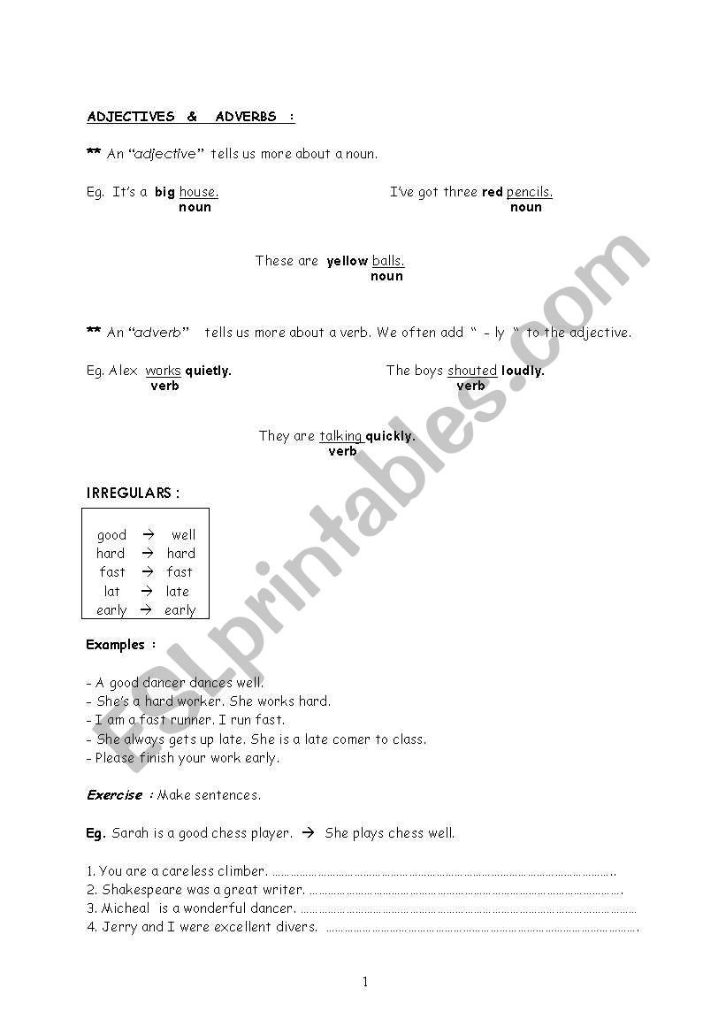 adjective-adverb worksheet