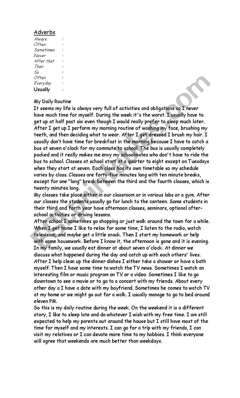 Adverbs worksheet