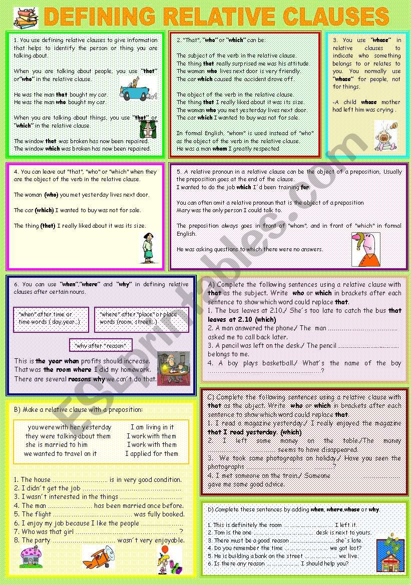 DEFINING RELATIVE CLAUSES worksheet