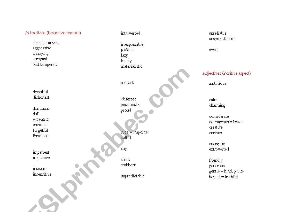 Description Adjectives worksheet