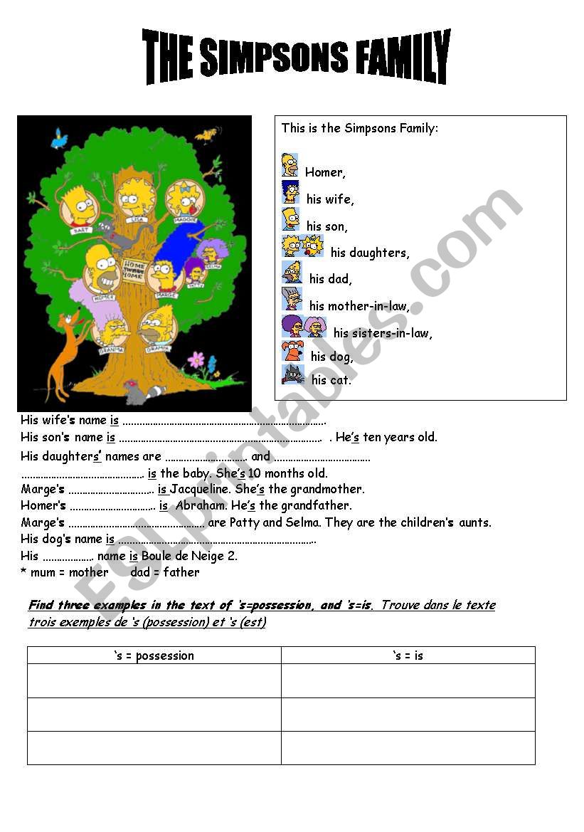 The Simpsons Family worksheet