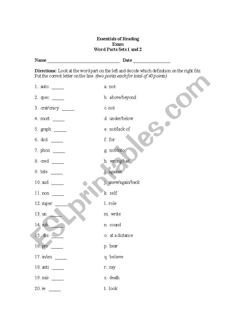 word part test worksheet