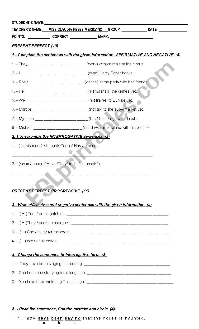 EXAM worksheet