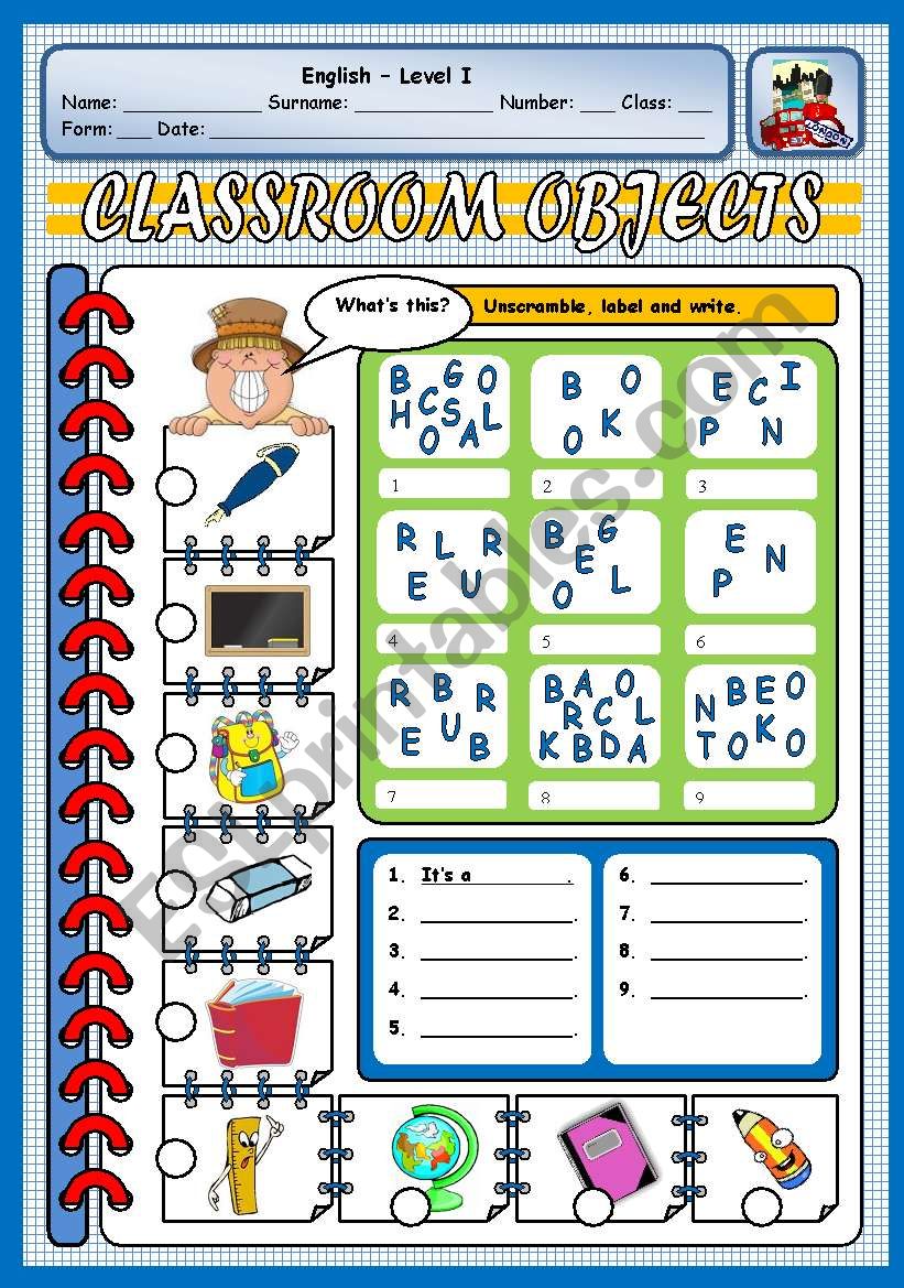 CLASSROOM OBJECTS worksheet