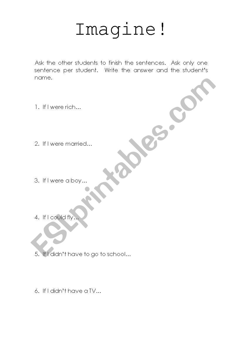 Imagine if! worksheet