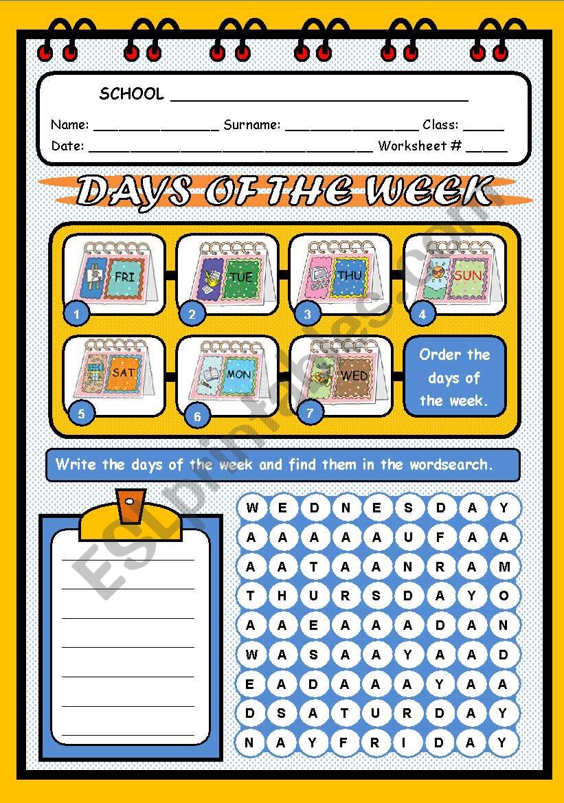 DAYS OF THE WEEK - PART 1 worksheet