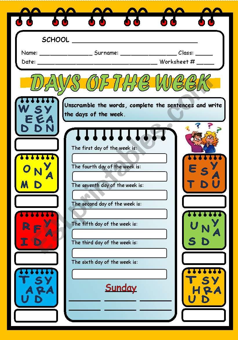 DAYS OF THE WEEK - PART 2 worksheet