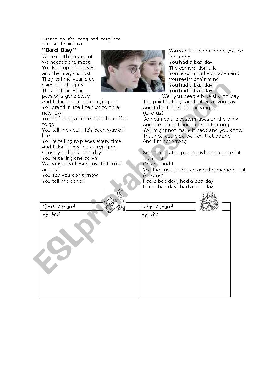 Short a Long a sounds worksheet