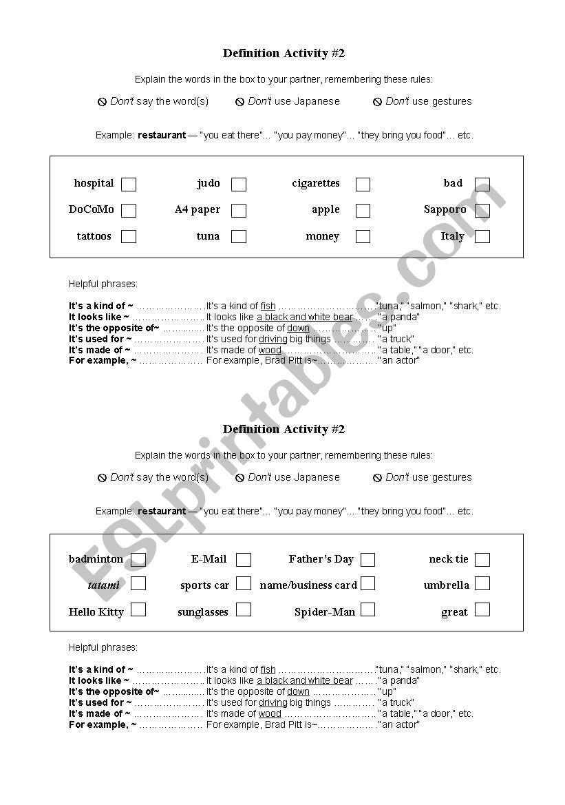 Paraphrasing Activity 2 worksheet