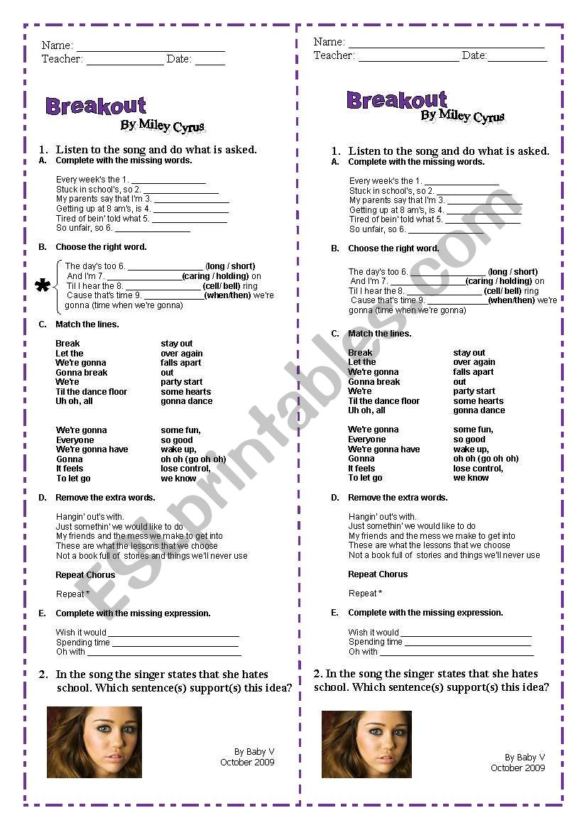 Breakout - By Miley Cyrus - Song Activity