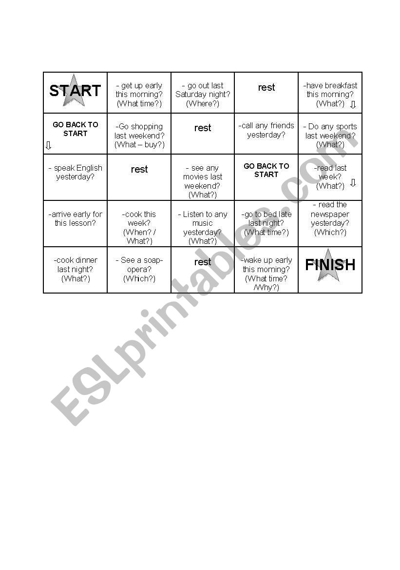 Simple past questions board game